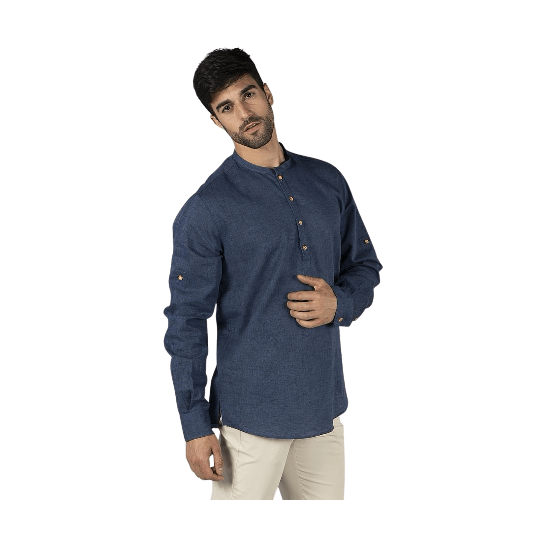Camisa hombre lino/cotton cuello mao tiwi GA210007