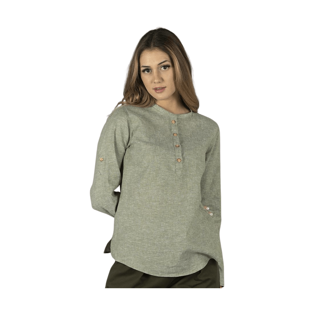 Camisa mujer lino/cotton cuello mao kaula GA210006