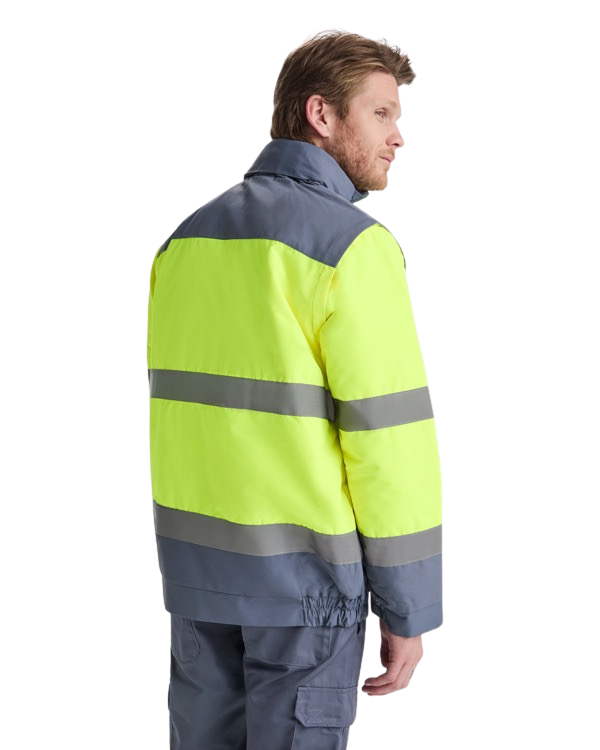 Parka acolchada bicolor de alta visibilidad con mangas desmontables RO9304