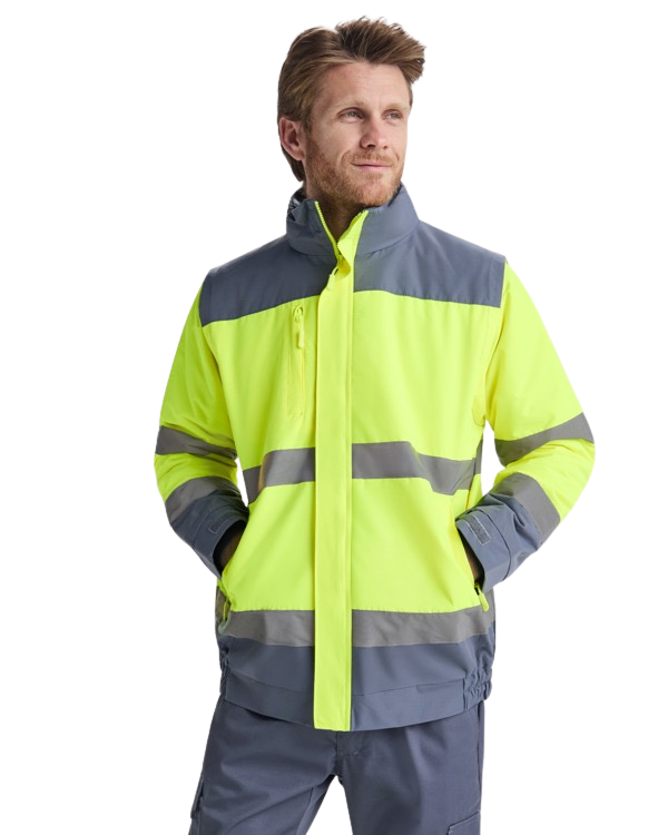 Parka acolchada bicolor de alta visibilidad con mangas desmontables RO9304