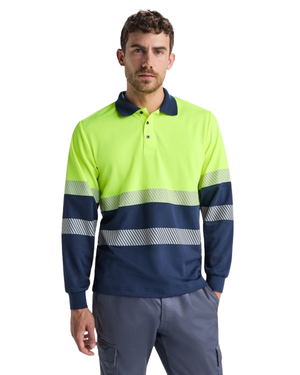 Polo manga larga bicolor alta visibilidad RO9316