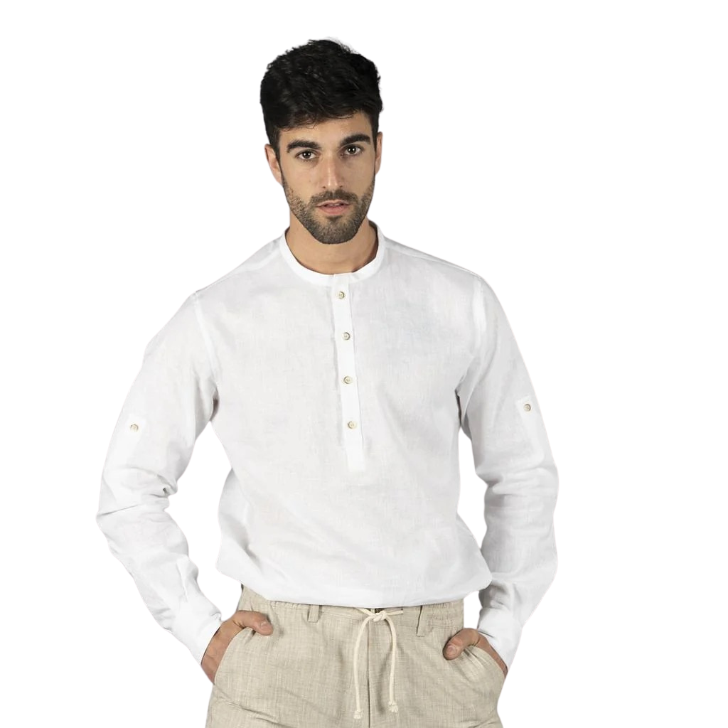Camisa hombre lino/cotton cuello mao tiwi GA210007