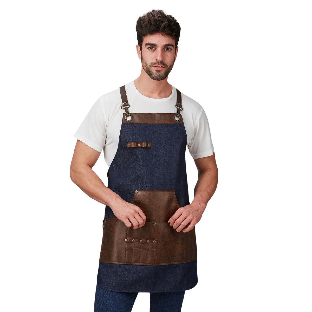 Delantal peto vaquero y piel 73x68cm GA100004