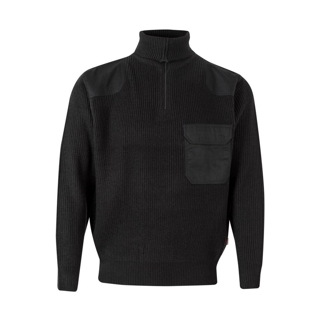 Jersey laboral de punto canalé con cuello alto y media cremallera VE101