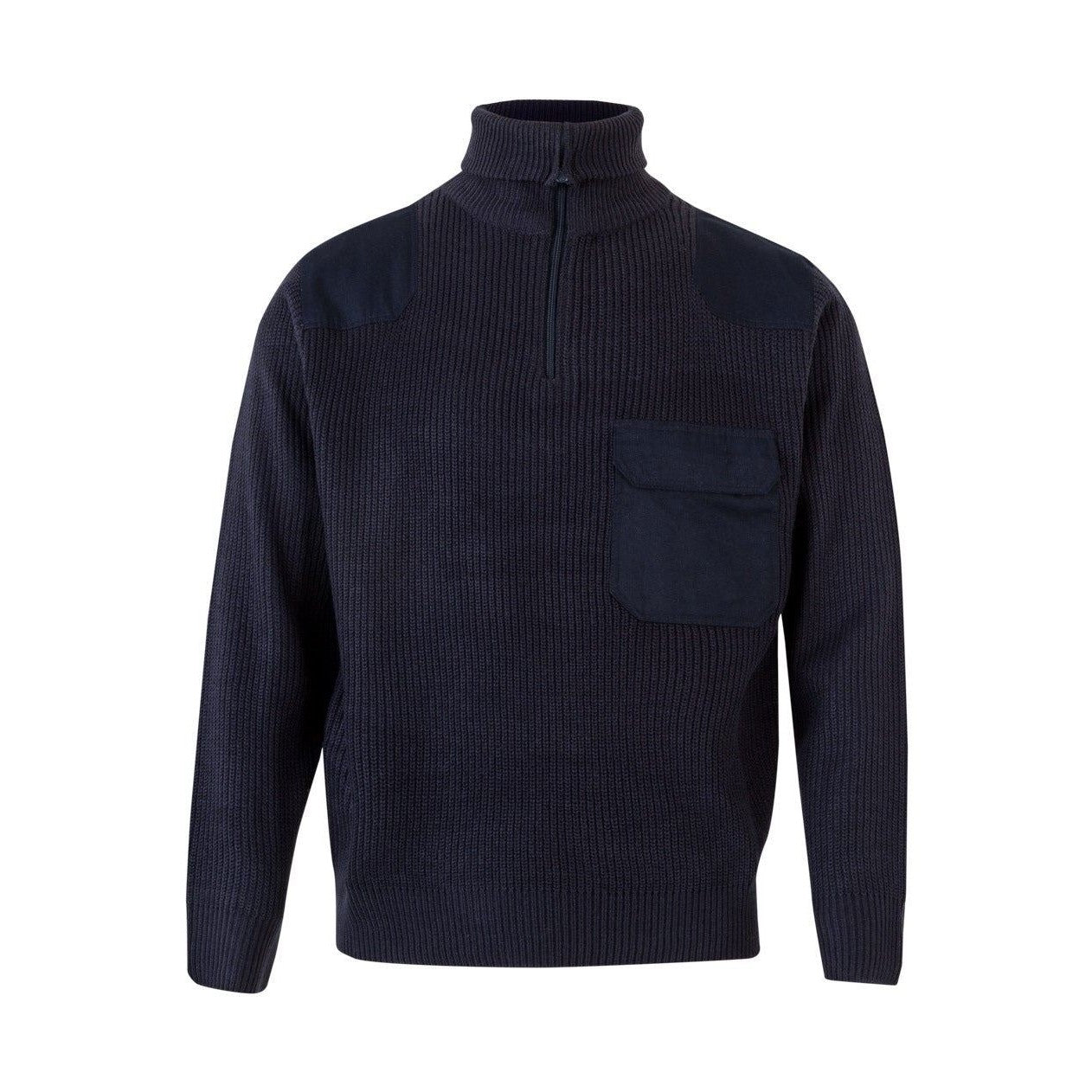 Jersey laboral de punto canalé con cuello alto y media cremallera VE101